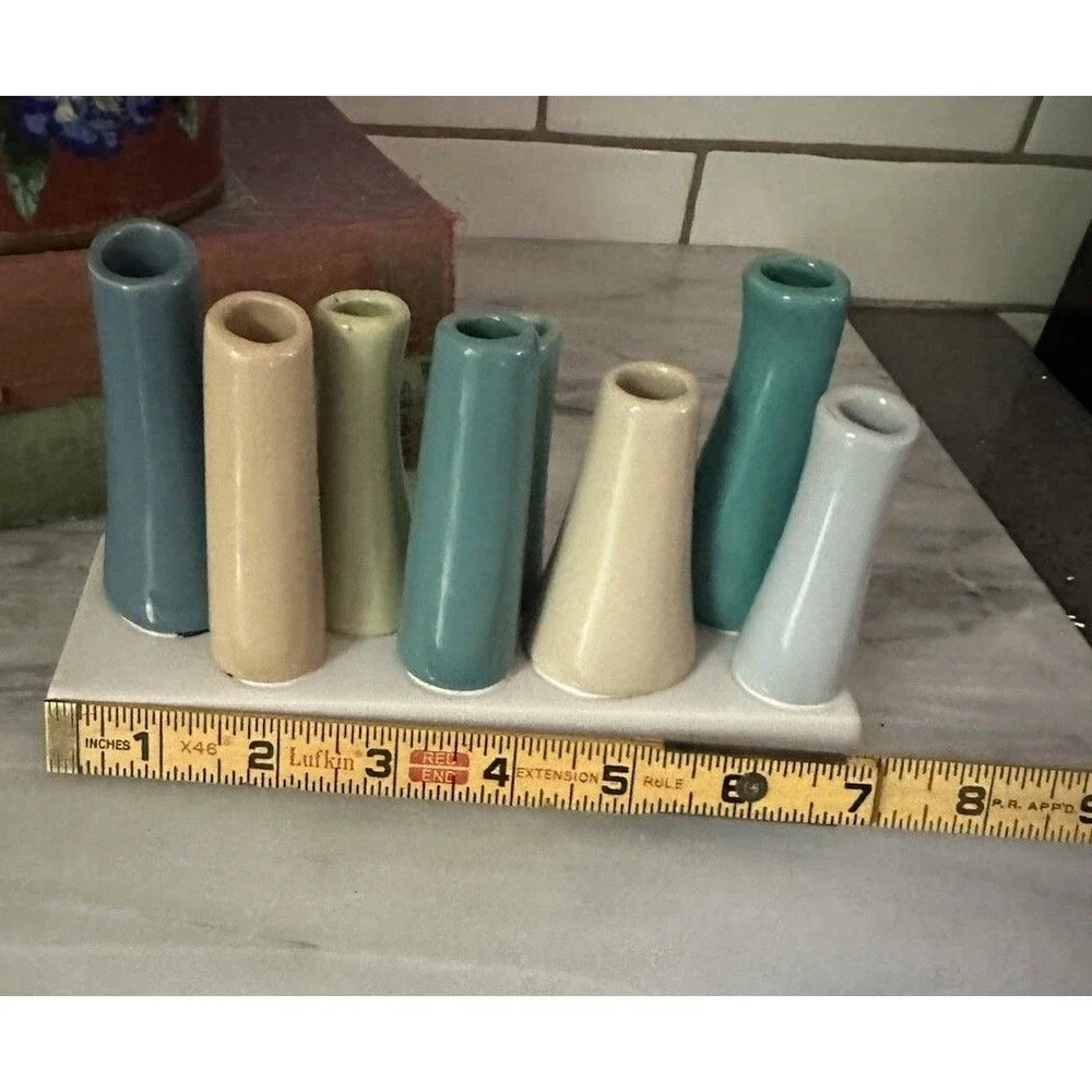 Chive Ceramic Studio Pooley Vase Flower Bud Vase With 8 Tube Shapes Multicolor